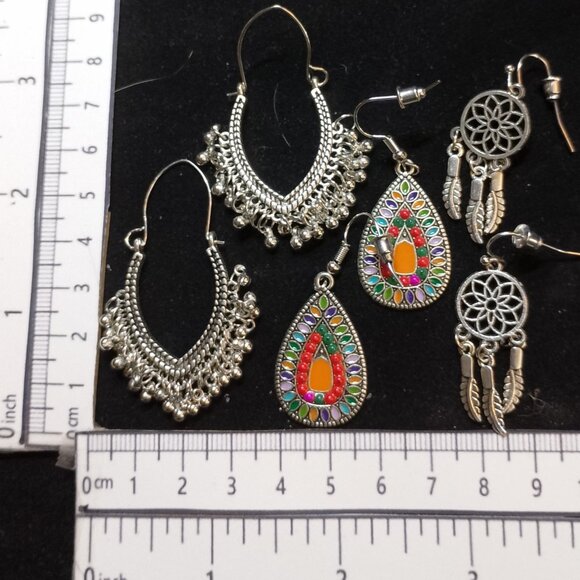 SALE! 3 PAIRS! BOHO EARRINGS Silver-Tone BLUE BUNNY'S BOHO BAUBLES - Picture 7 of 11